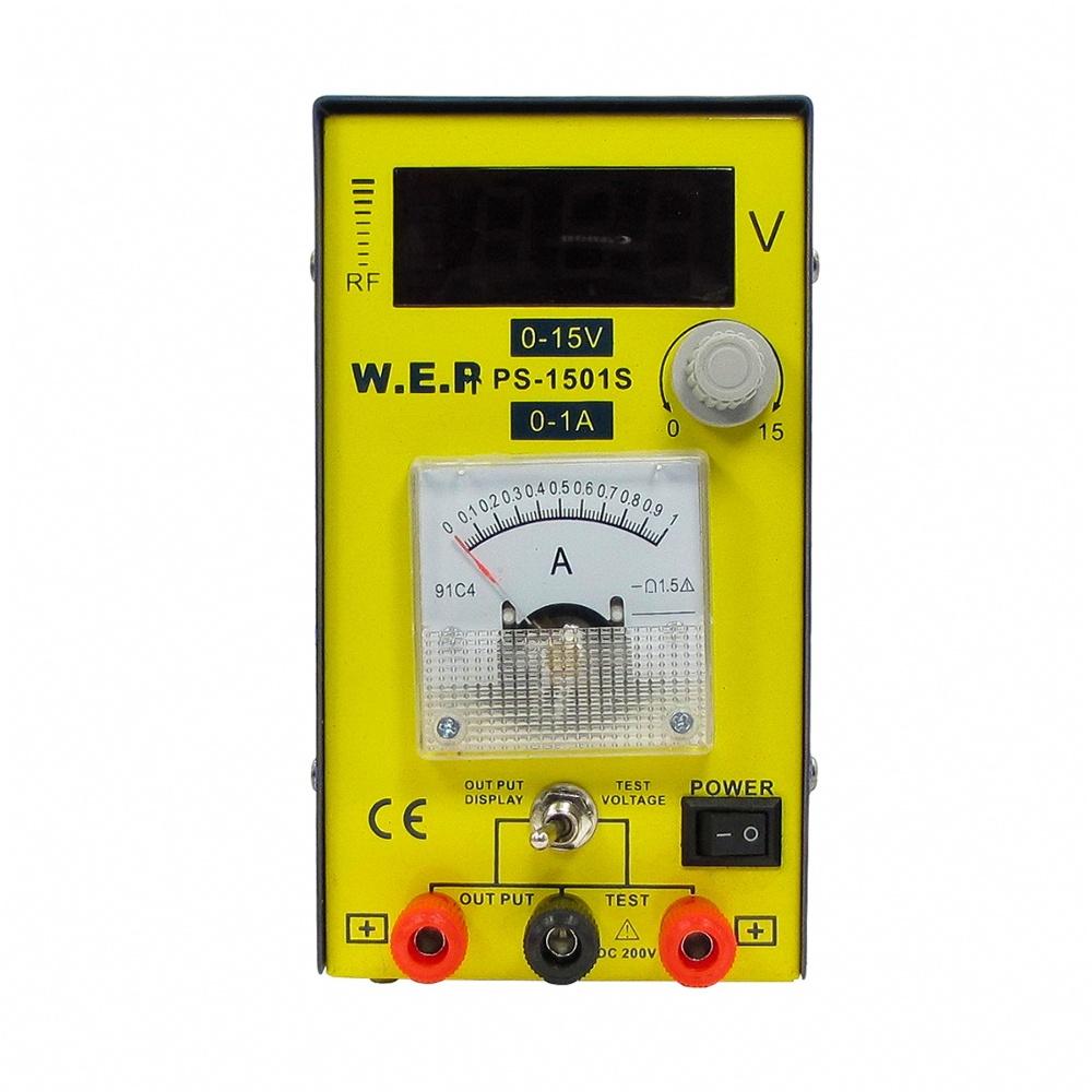 Блок живлення лабораторний WEP PS-1501S компактний, 15V цифрова індикація, 1A стрілочна індикація, RF-індикатор, тестер