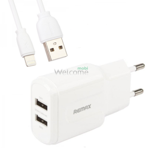МЗП Remax RP-U22i 2.4A 2USB + кабель Lightning white