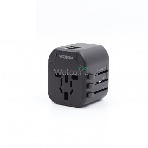 СЗУ-адаптер MOXOM HC24 с переключением EU,USA,UK + 2USB,2.4A черный