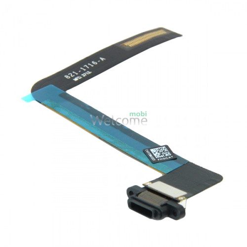 Шлейф iPad Air (iPad 5)/iPad 9.7 2017/iPad 9.7 2018 конектора зарядки, з компонентами, black (оригінал)