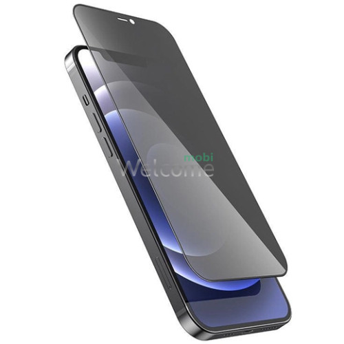 Стекло iPhone 12,12 Pro 6.1 (Антишпион, черное) без упаковки
