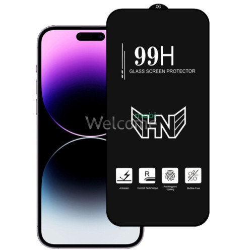 Скло iPhone 15 Pro (0.3 мм, 4D ARC, чорне) Люкс