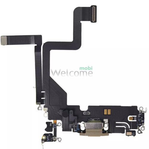Шлейф iPhone 14 Pro с разъемом зарядки, аудио и микрофоном gold (Original PRC)