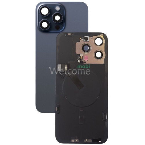 Задняя крышка (стекло) iPhone 15 Pro blue titanium (оригинал завод) в сборе на рамке
