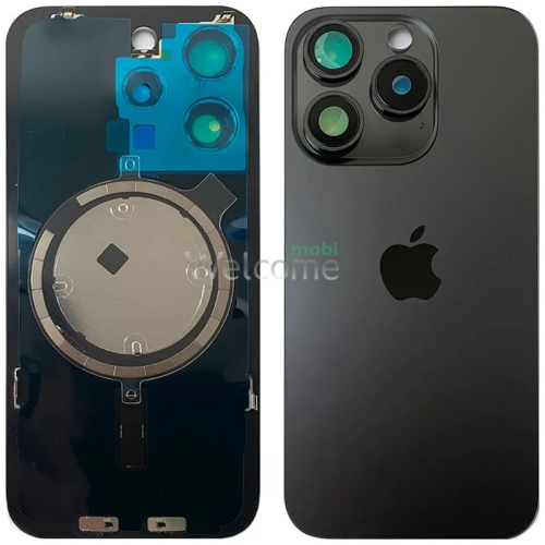 Задняя крышка (стекло) iPhone 15 Pro black titanium (оригинал завод) в сборе на рамке