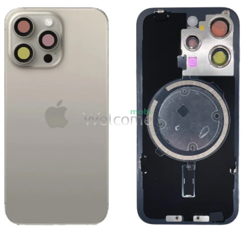 Задняя крышка (стекло) iPhone 15 Pro Max natural titanium (оригинал завод) в сборе на рамке