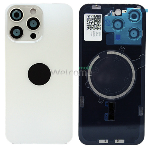 Задняя крышка (стекло) iPhone 15 Pro Max white titanium (оригинал завод) в сборе на рамке