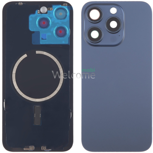 Задняя крышка (стекло) iPhone 15 Pro Max blue titanium (оригинал завод) в сборе на рамке
