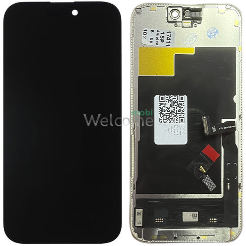Дисплей iPhone 15 Pro в сборе с сенсором и рамкой black (DD Soft OLED) (под замену IC)