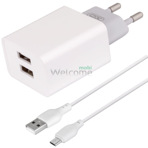 СЗУ XO L65 2.4A 2USB + кабель Micro white