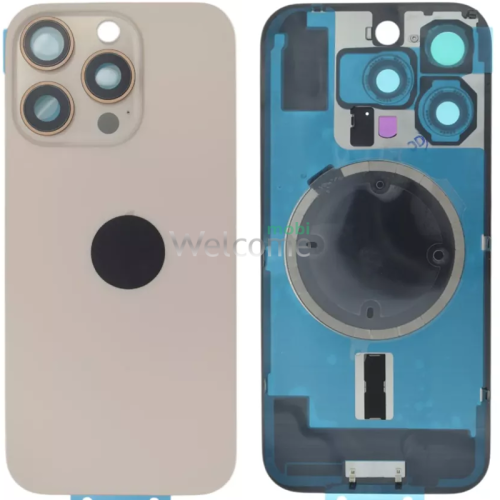 Задняя крышка (стекло) iPhone 16 Pro Max desert titanium (оригинал завод) в сборе на рамке