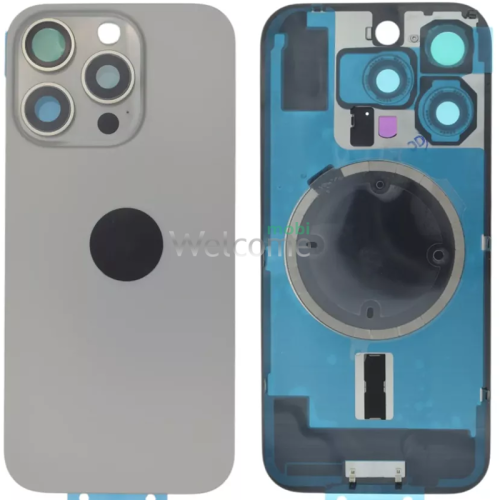 Задняя крышка (стекло) iPhone 16 Pro Max natural titanium (оригинал завод) в сборе на рамке