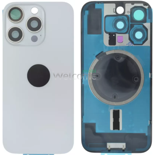 Задняя крышка (стекло) iPhone 16 Pro Max white titanium (оригинал завод) в сборе на рамке