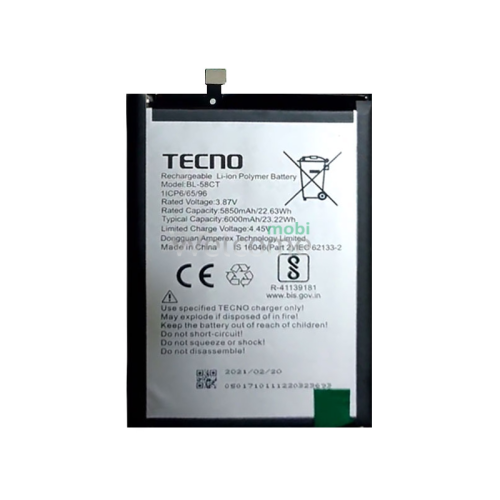 АКБ Tecno Spark 7 (KF6),Spark 7T (KF6P) (BL-58CT) сервисный оригинал