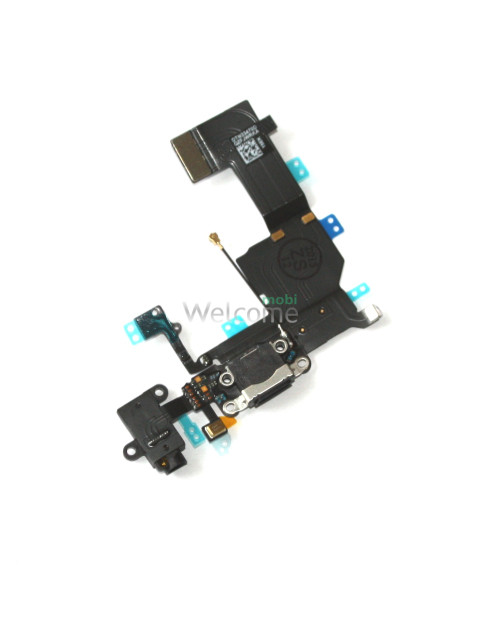 Шлейф iPhone 5C с разъемом зарядки, аудио разъемом и микрофоном black (оригинал)