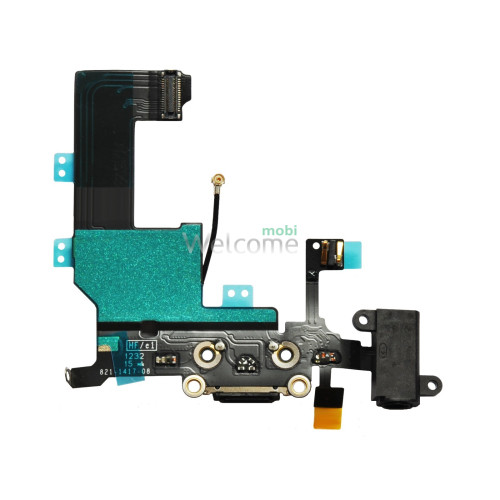 Шлейф iPhone 5S з роз`ємом зарядки, аудіо роз`ємом та мікрофоном black (high copy)